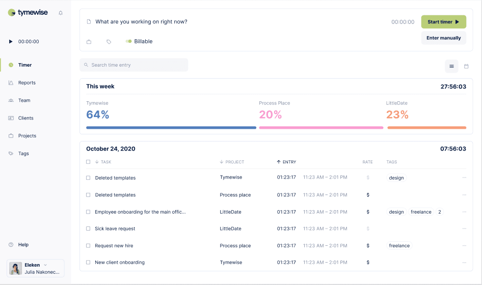 timer design for a time tracking app