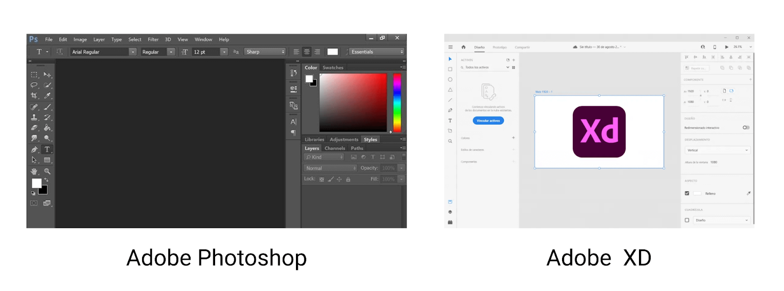 adobe photoshop ui vs adobe xd
