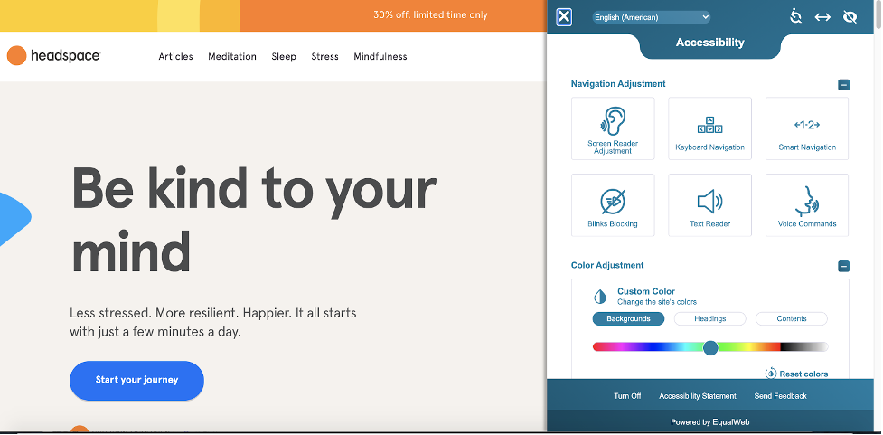 Headspace accessibility option