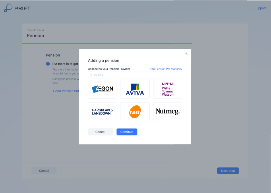 integrating pension providers to financial app