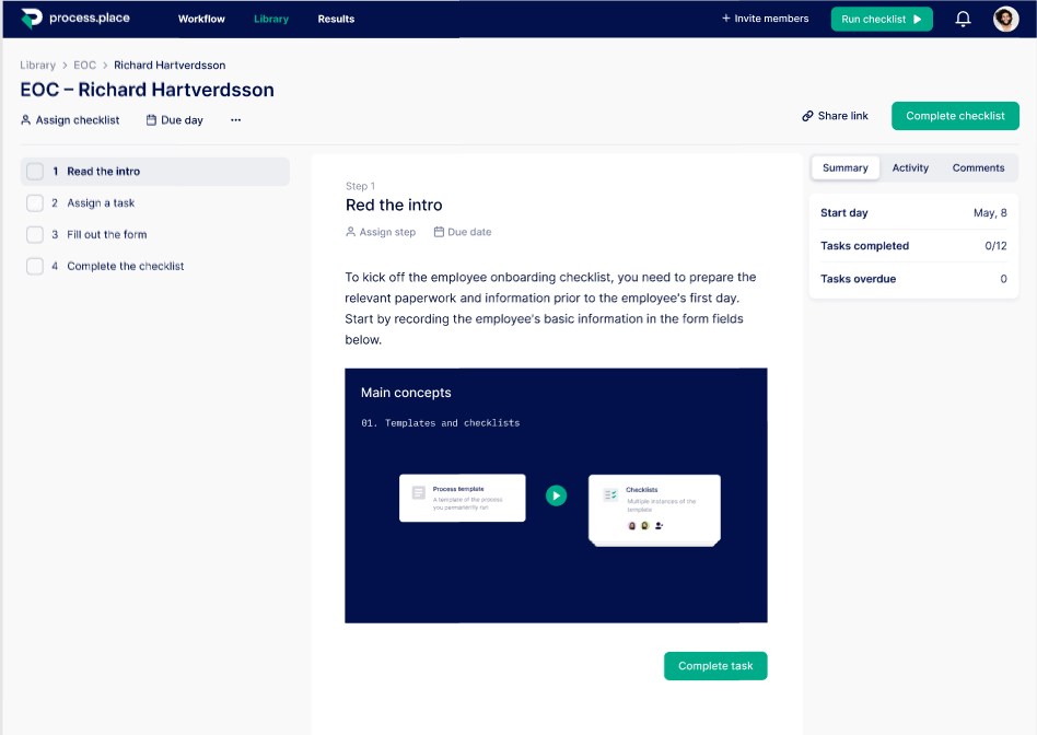using checklist to onboard new users
