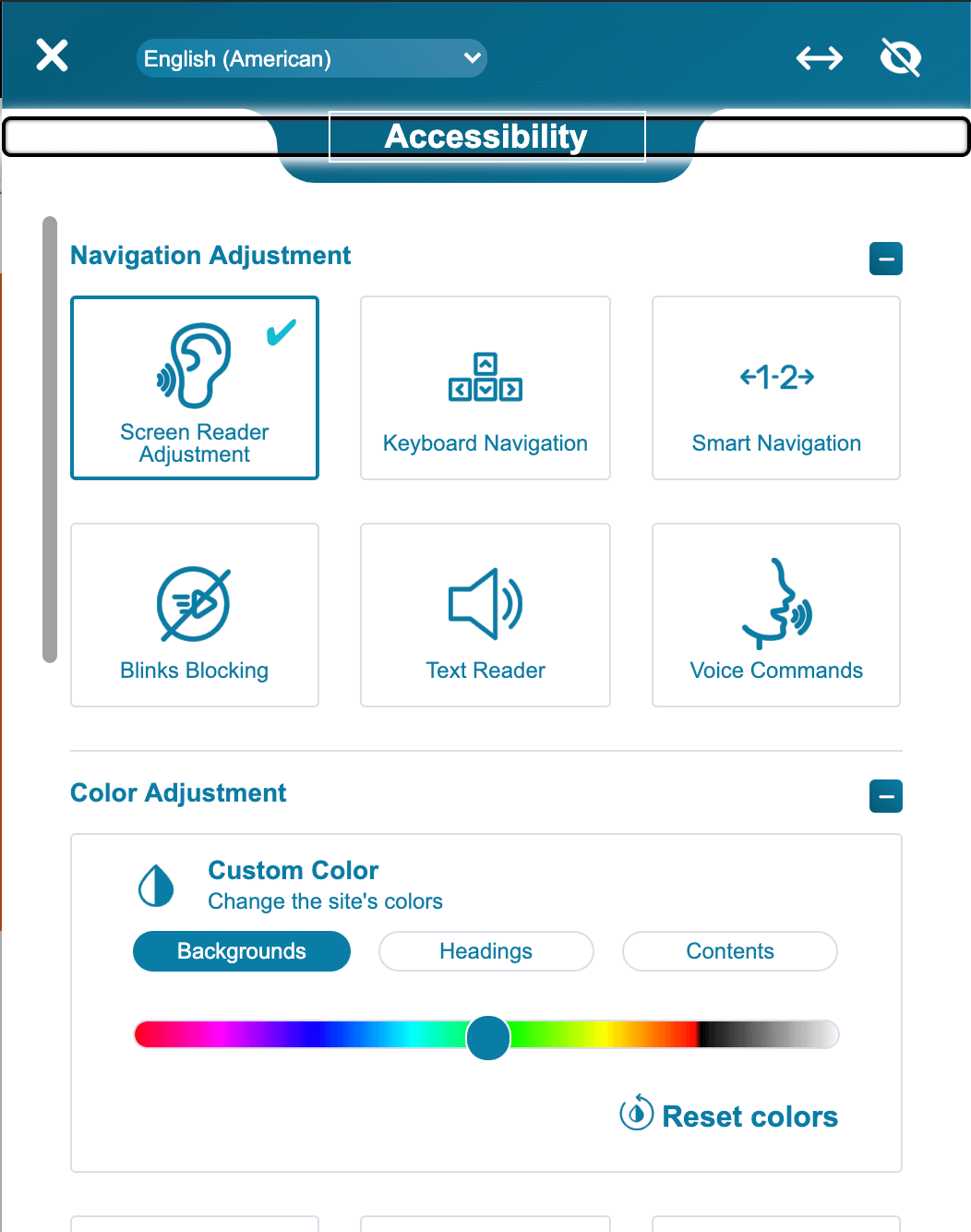 accessibility menu at Headspace