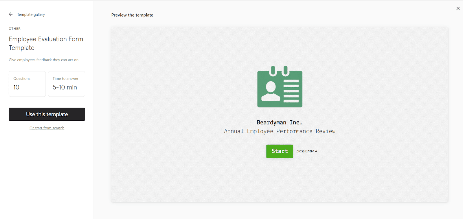 creating a template in Typeform