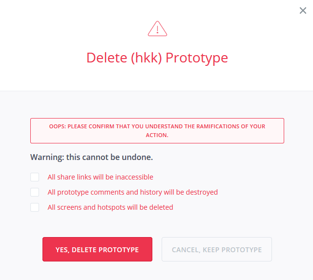 Error prevention modal window UX design of Invision