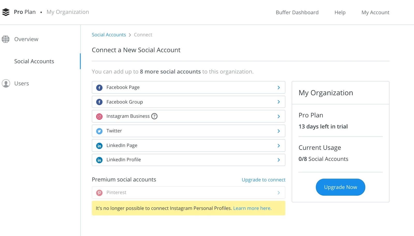upgrading account on Buffer