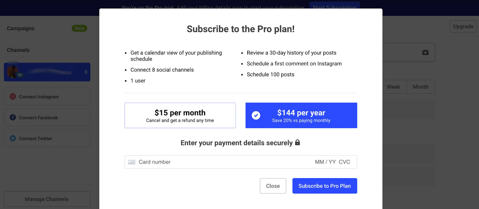 SaaS pricing page design example of Buffer