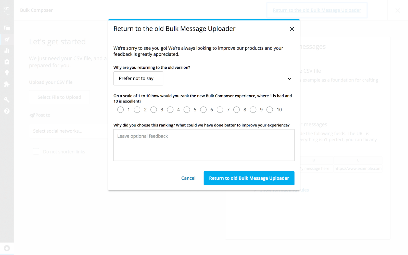 Hootsuite's net promoter score survey design example