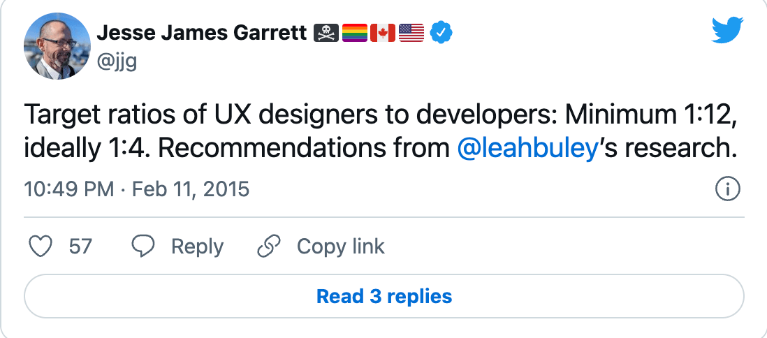 UX designers to developers ratio