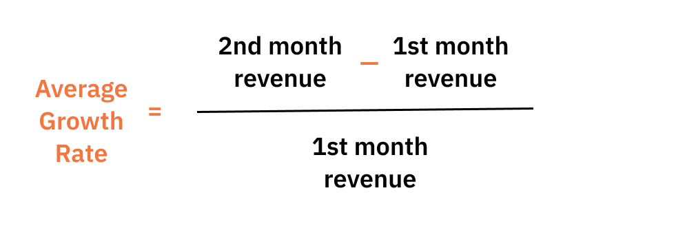 product managements kpis. Average growth rate = (2nd month revenue - 1st month revenue) / 1st month revenue
