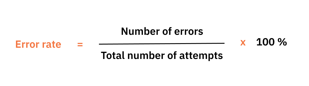product managements kpis. Error rate = No of errors / Total No of attempts x 100%