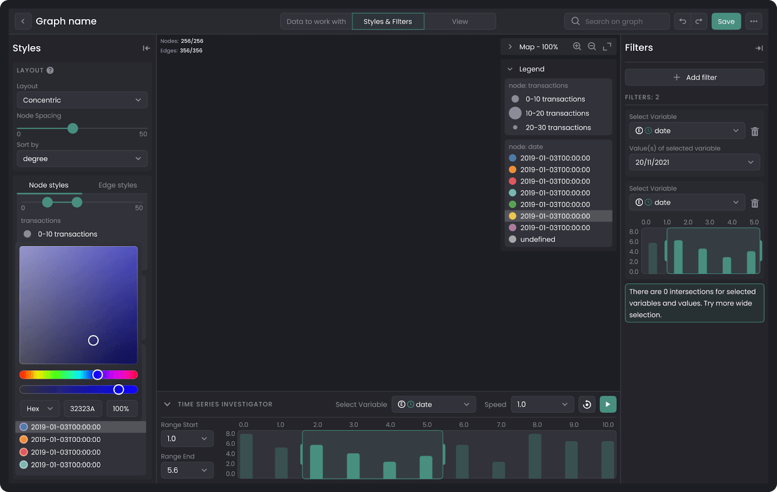 graph editor design example for a fraud detection software