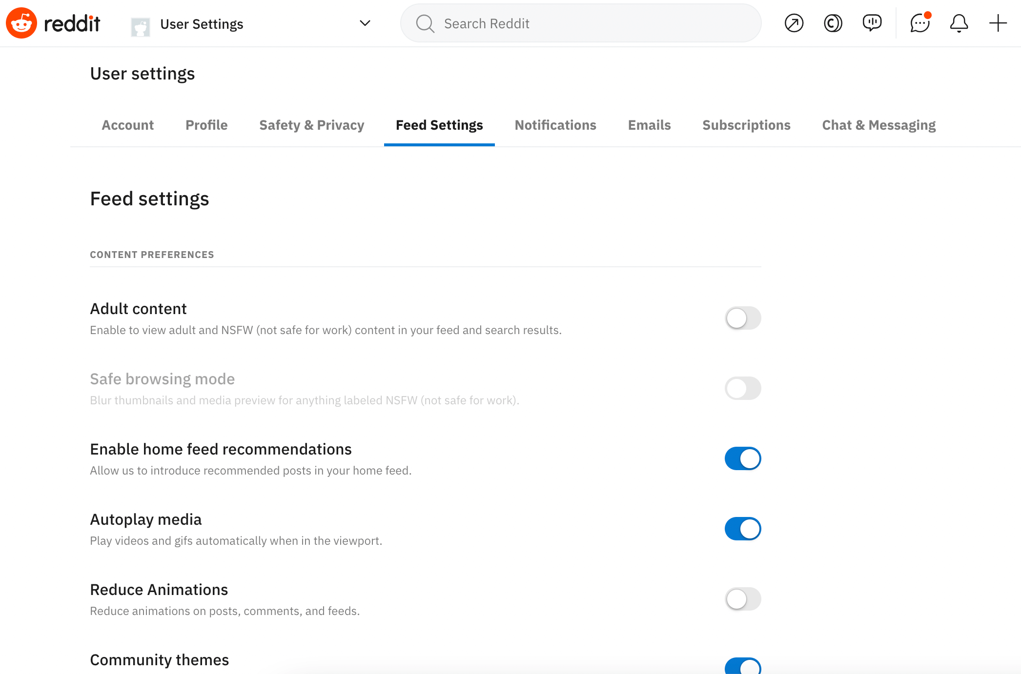 customizing feed settings on Reddit