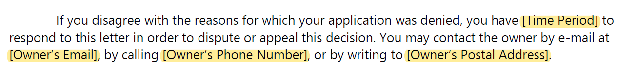 DoorLoop Rental Application Denial Letter Appeal