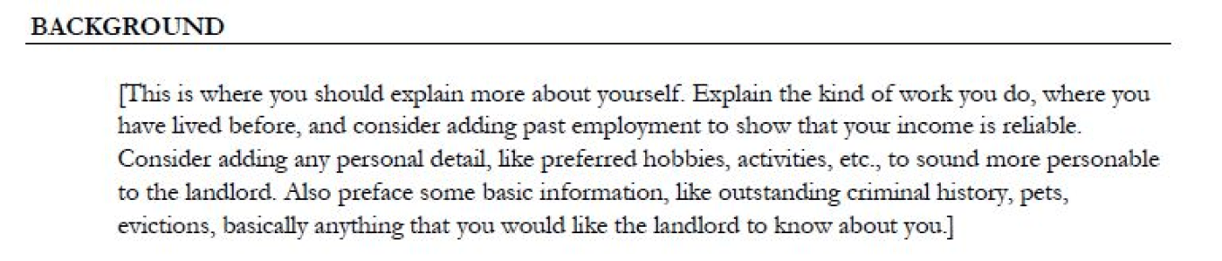 Rental Resume Background
