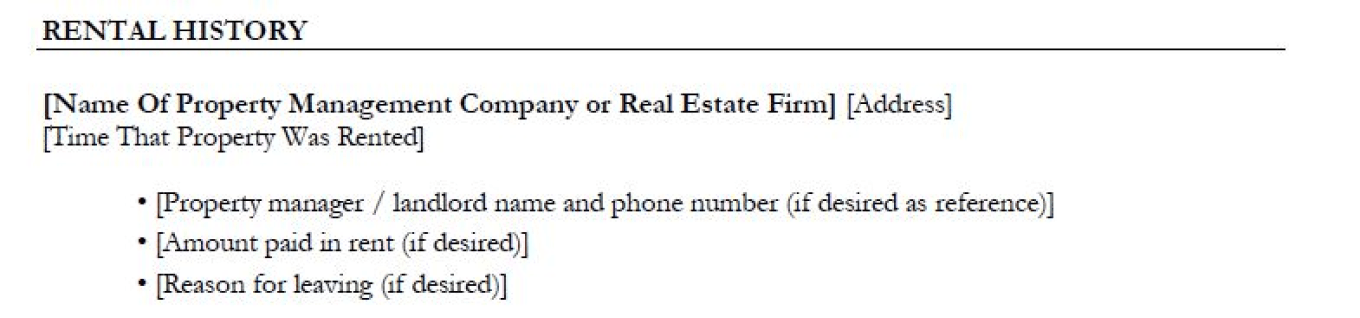 Resume Rental History