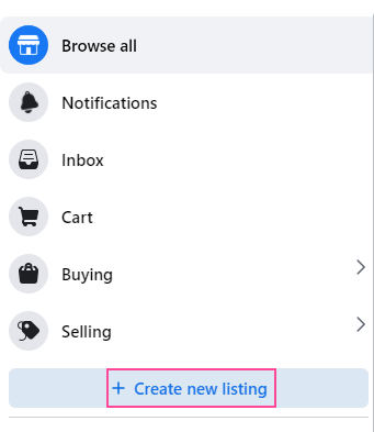Facebook Marketplace create new listing
