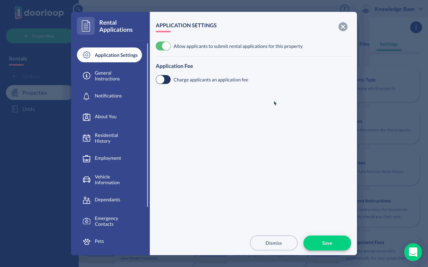 DoorLoop Application Fee Setup
