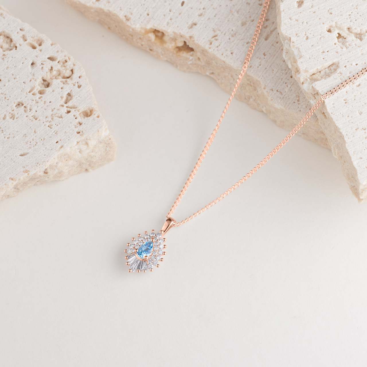 9K Rose Gold Pear London Blue Topaz and 