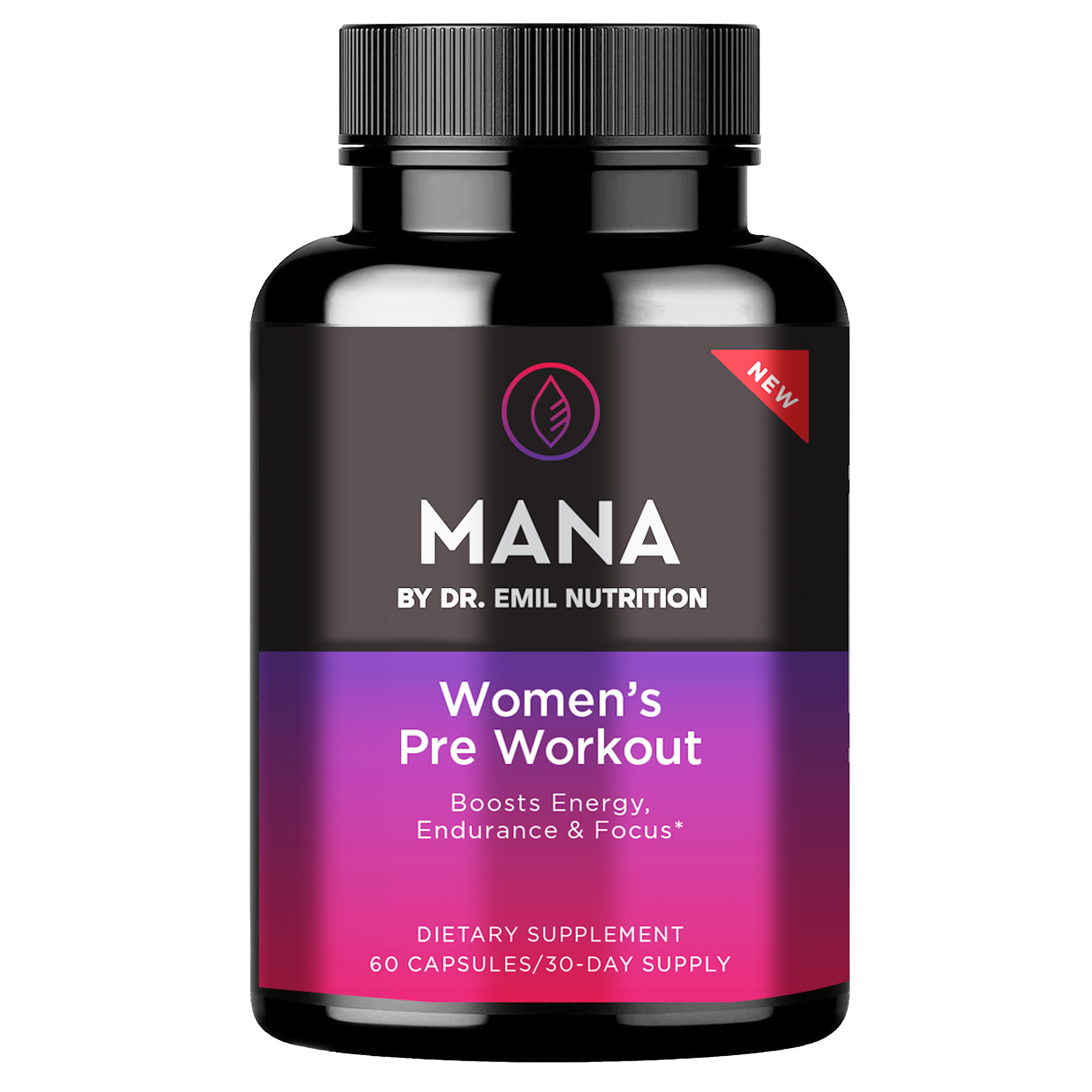 A bottle of Dr. Emil’s Women’s Pre-Workout Capsule.