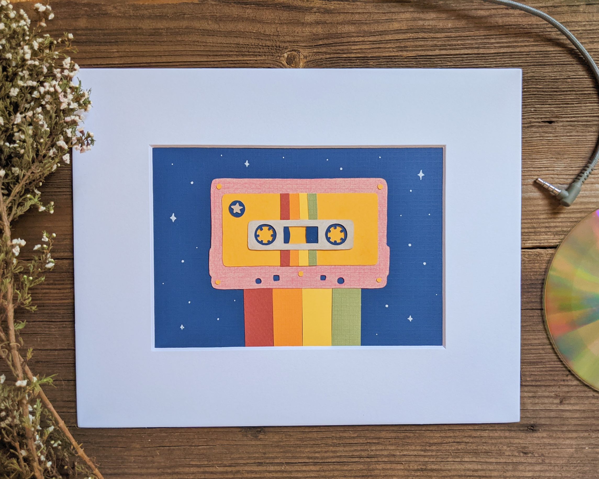 Cut paper vintage cassette art