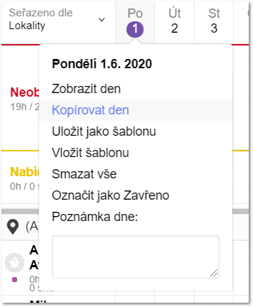 kopírování směn ve dni