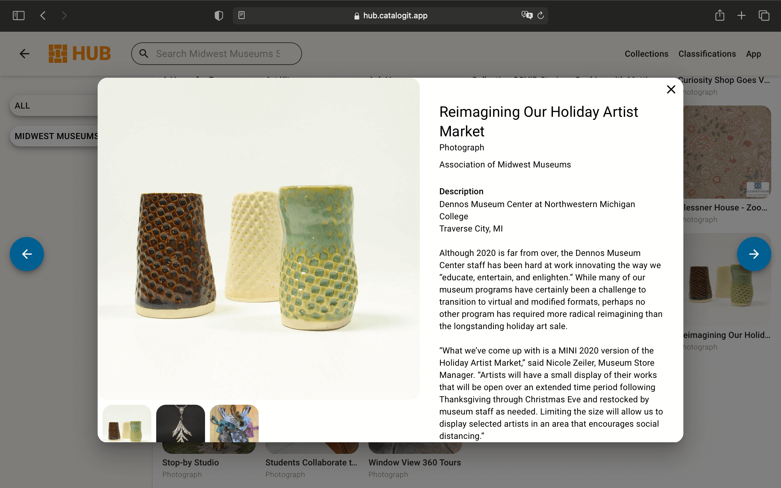 A screenshot of the Association of Midwest Museums' HUB page.