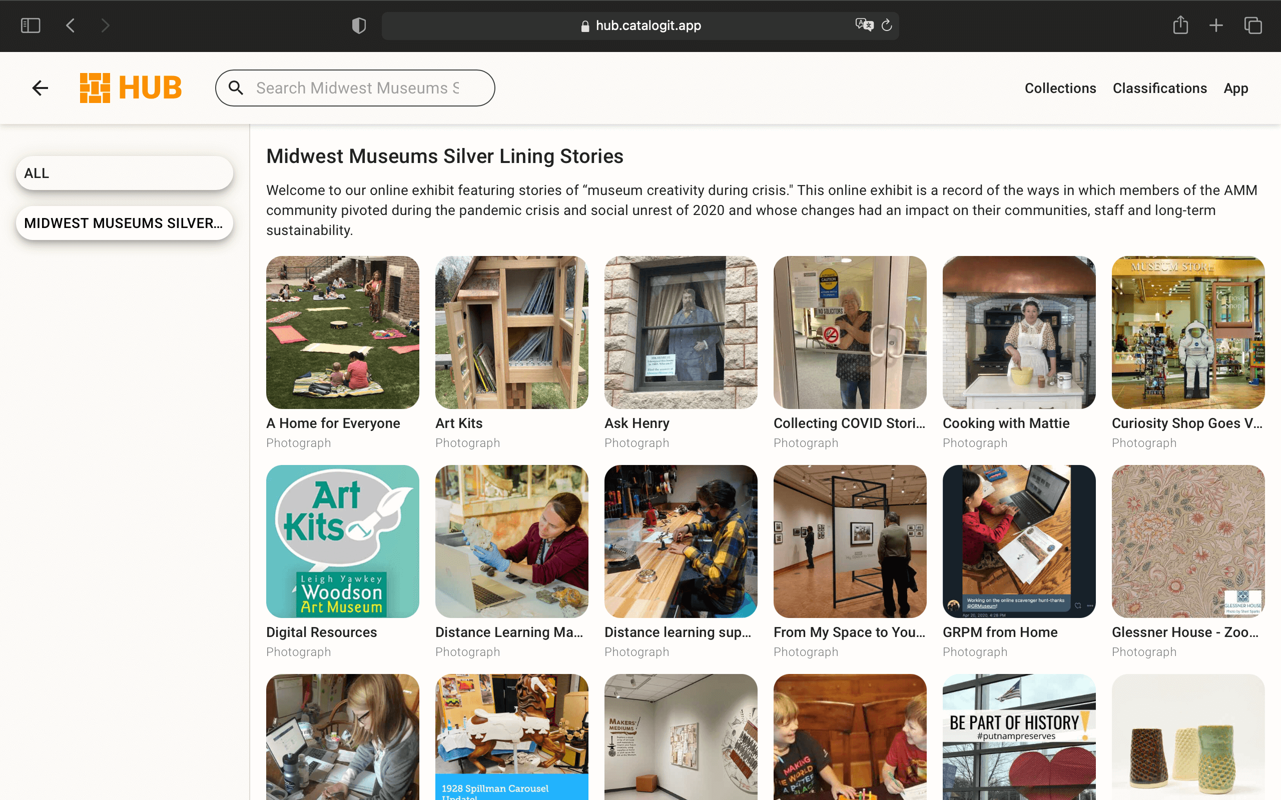 A screenshot of the Association of Midwest Museums' HUB page.