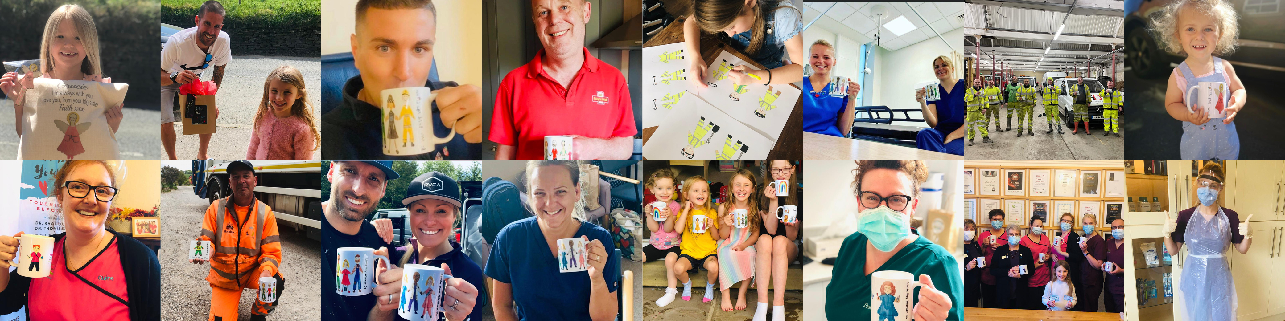 Multiple images of happy customers holding their orders.