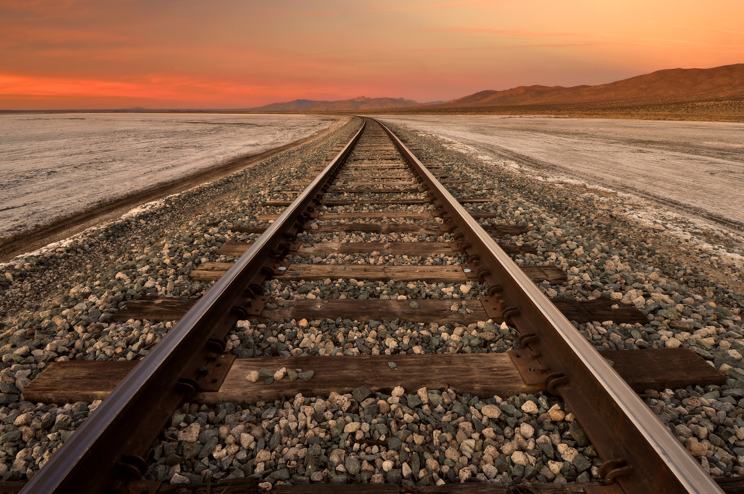 Train tracks through the Mojave Desert