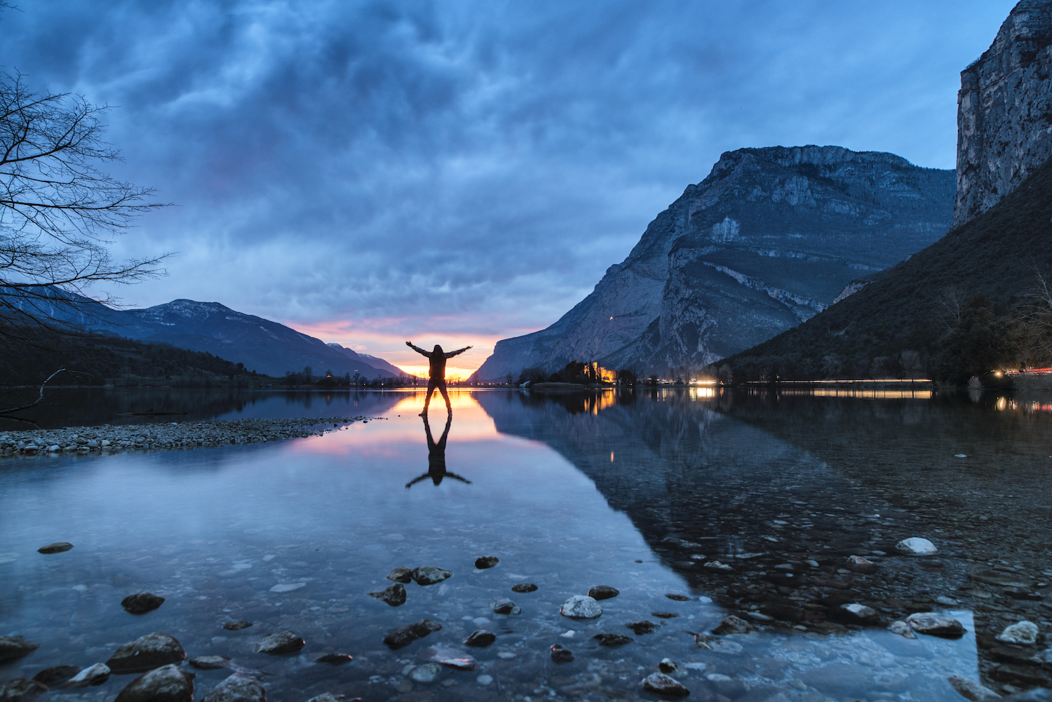 Blue hour on Lake Toblino, Northern Italy