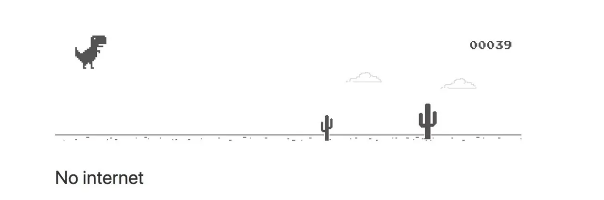no internet connection dinosaur game in chrome browser screen