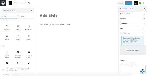 screenshot of gutenberg content editor