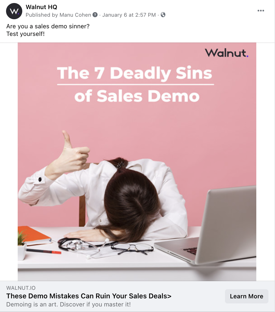 Social media - Blog sharing Walnut - Sales demo mistakes