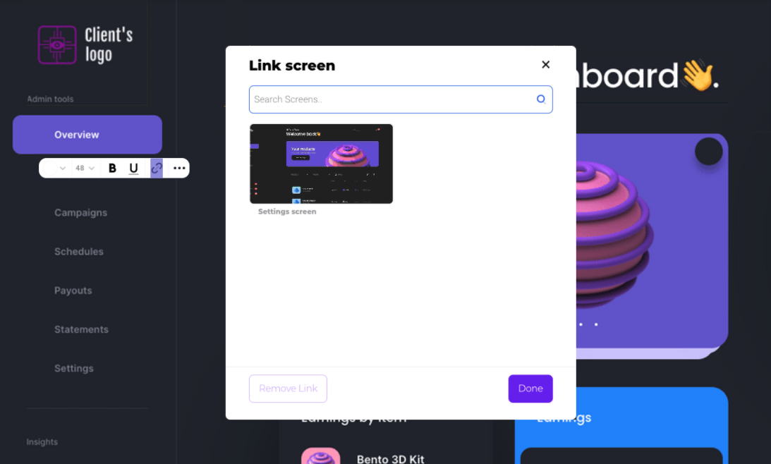 Linking the screens of your interactive product demo