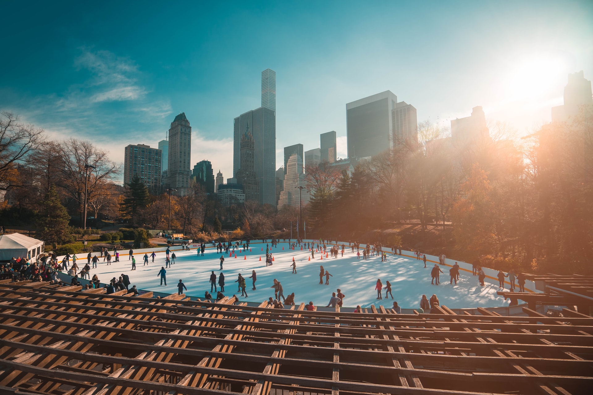 An ice skating rink in the center of Central Park in New York City