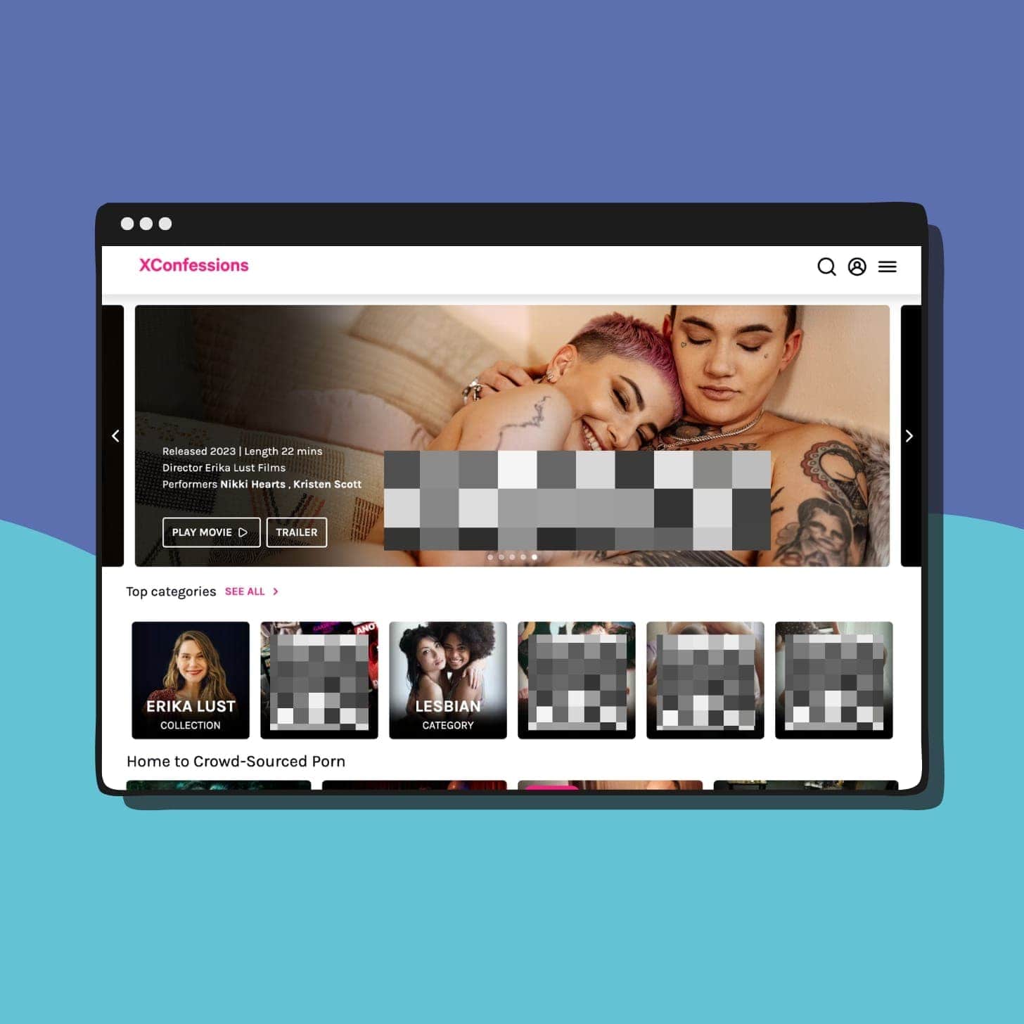 XConfessions: Screenshot of website with pixelated photos