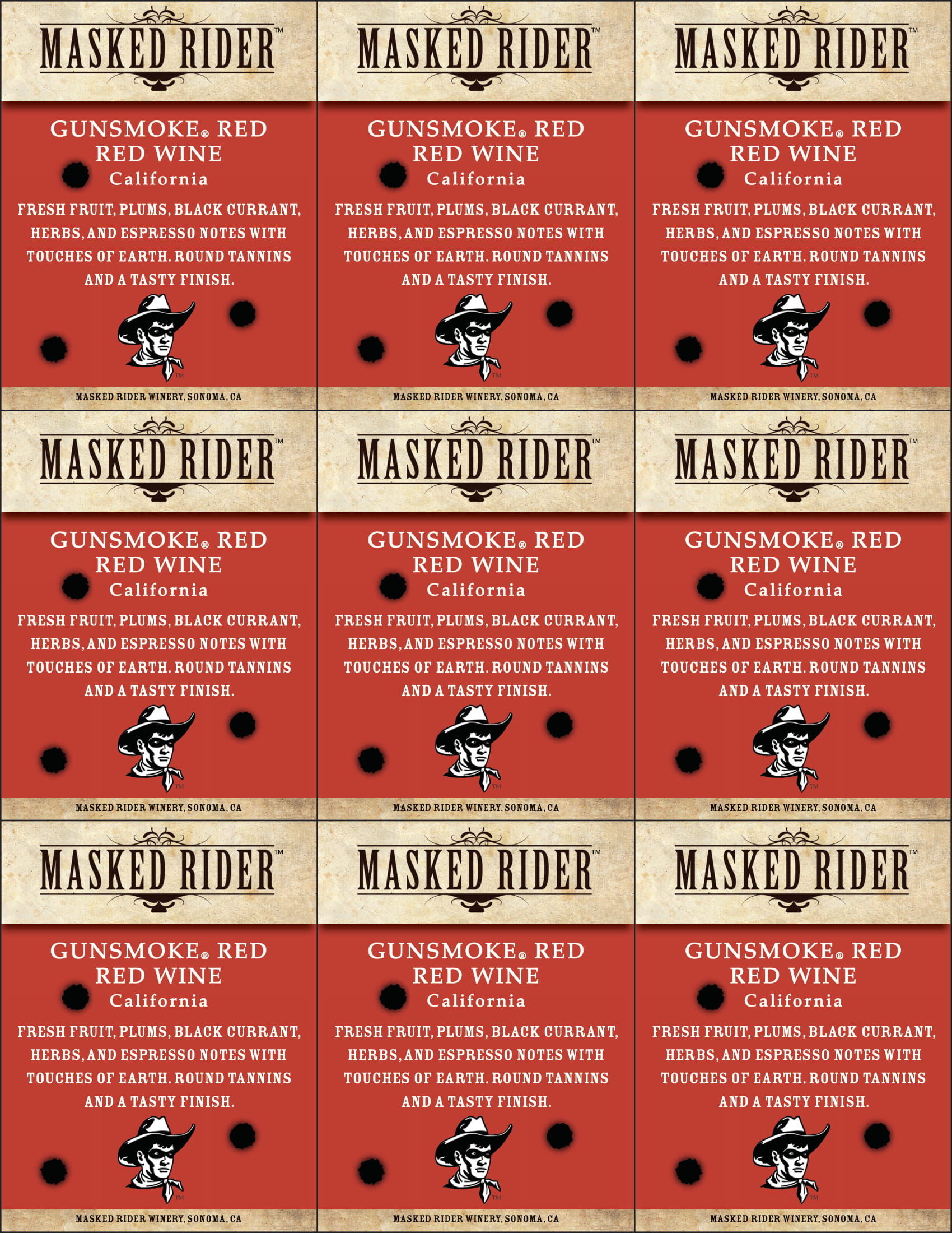 Masked Rider Gunsmoke Red wine shelf talker sample