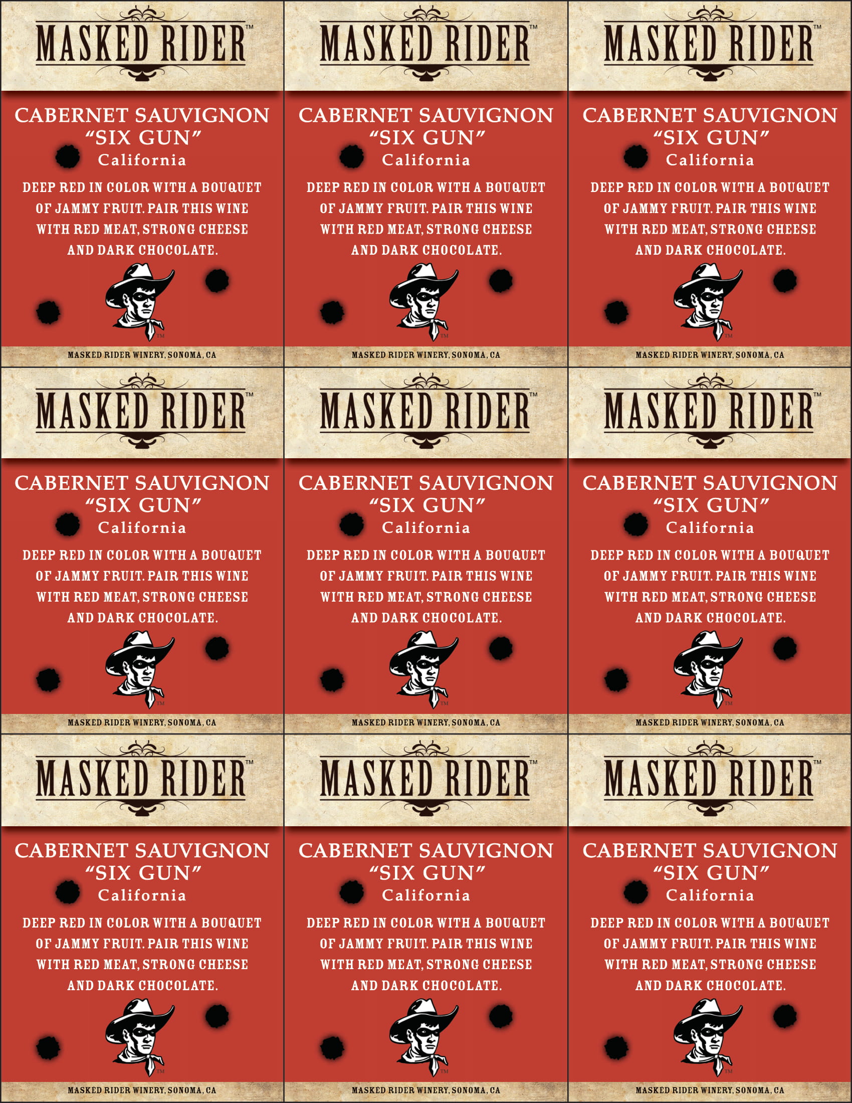 Masked Rider Six Gun Cabernet Sauvignon shelf talker sample
