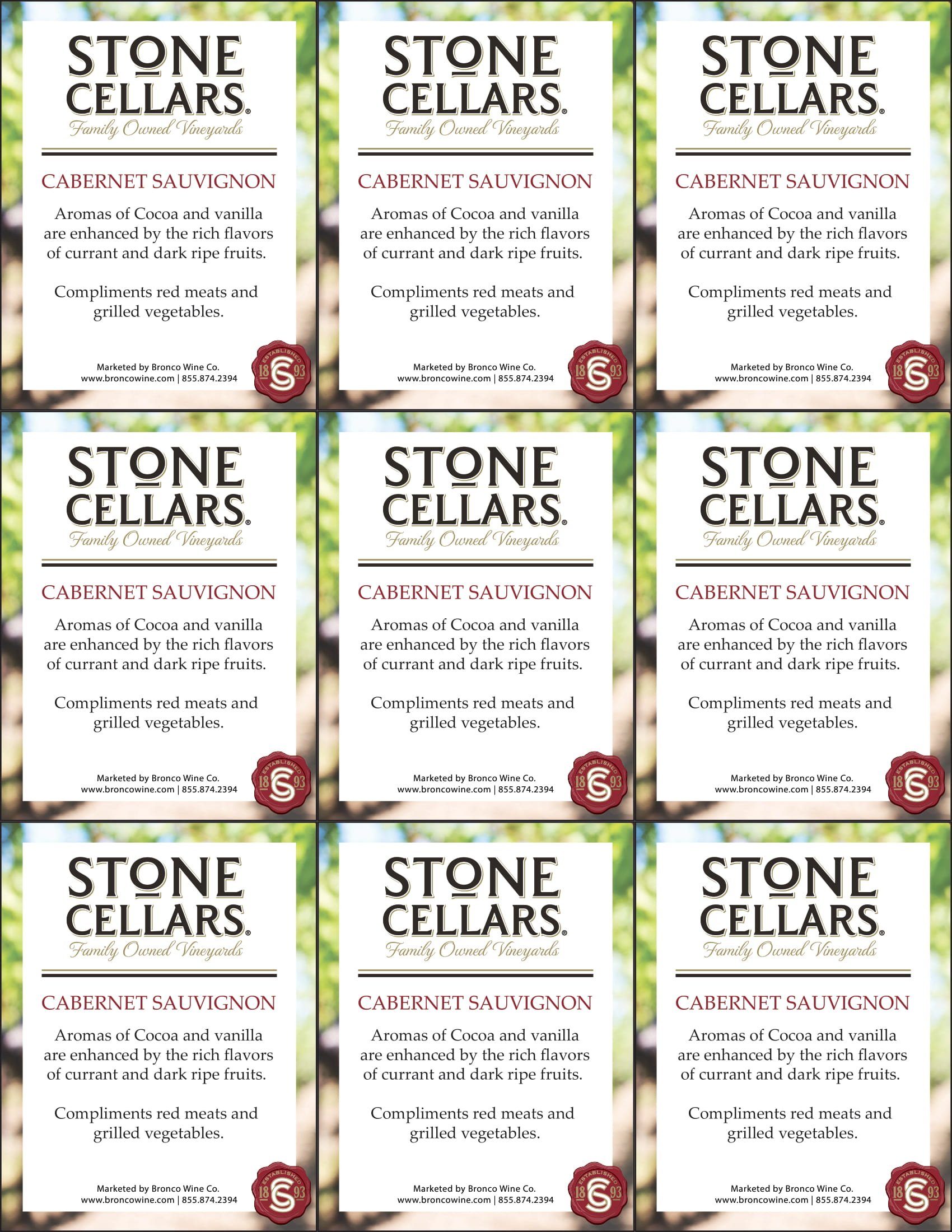 Stone Cellars Cabernet Sauvignon shelf talker sample