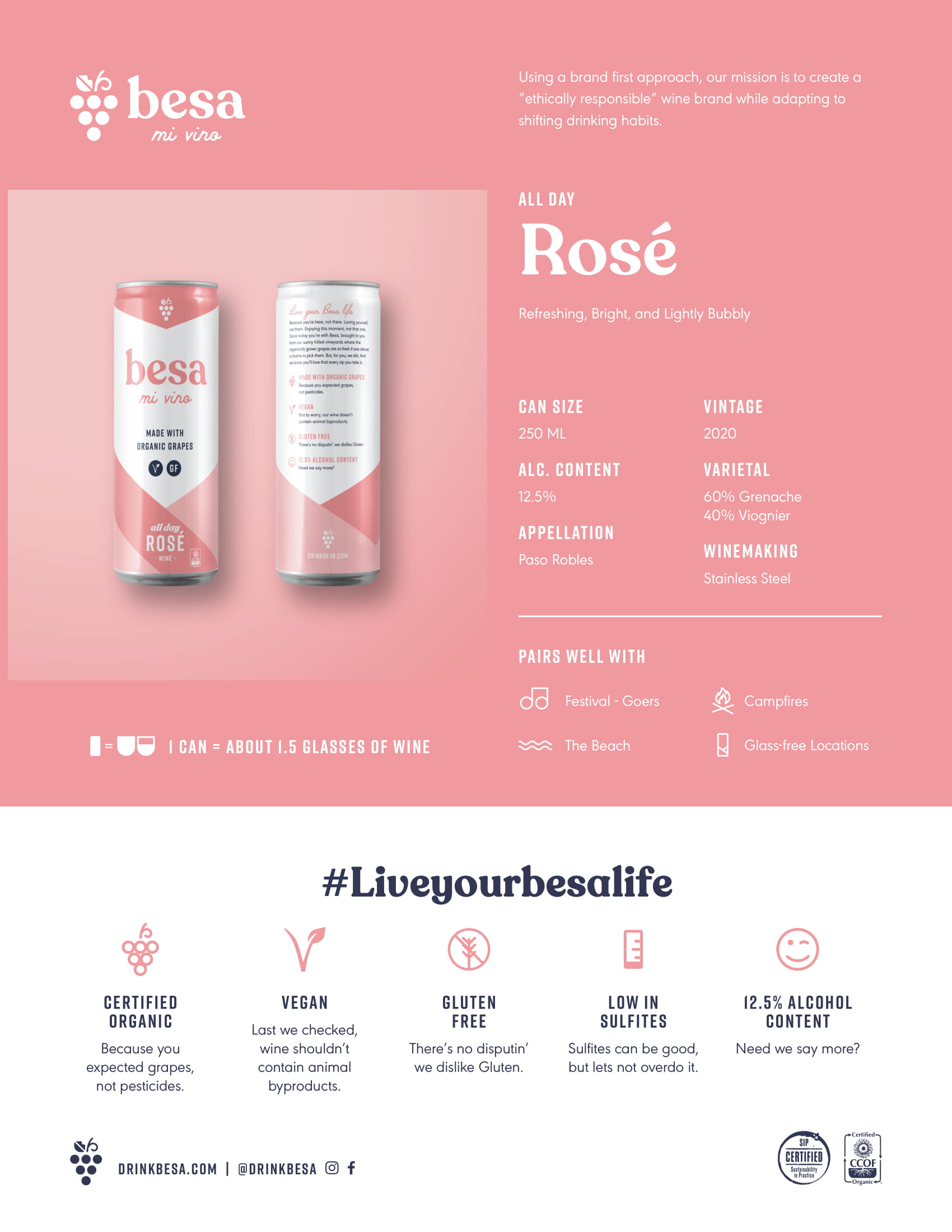 Besa Mi Vino wine brand Rosé tech sheet sample