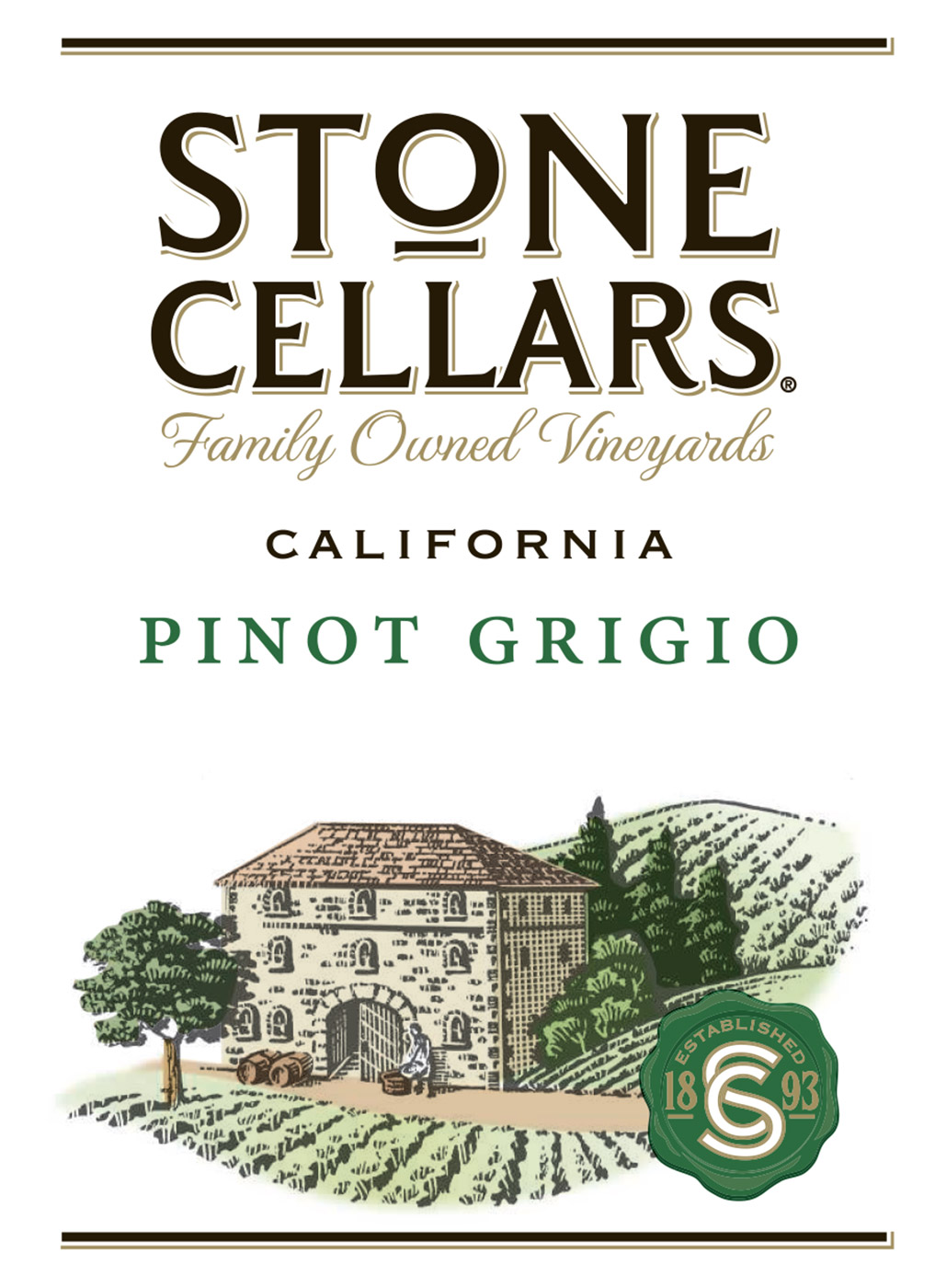 Stone Cellars brand Pinot Grigio wine bottle front label sample