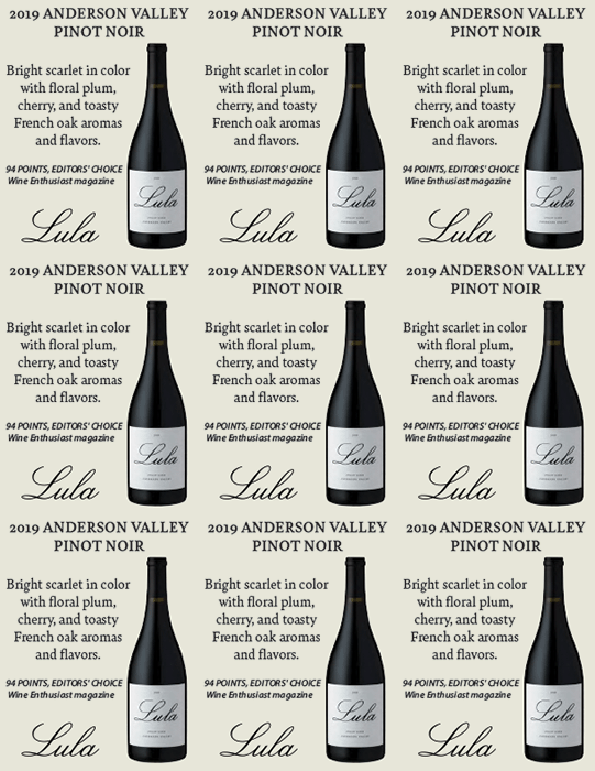 Lula Pinot Noir Anderson Valley Shelf Talker 9up