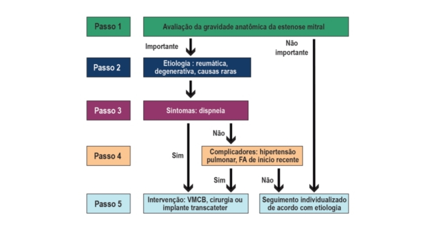 Conduta para a estenose mitral. Fonte: Atualização das Diretrizes Brasileiras de Valvulopatias – 2020