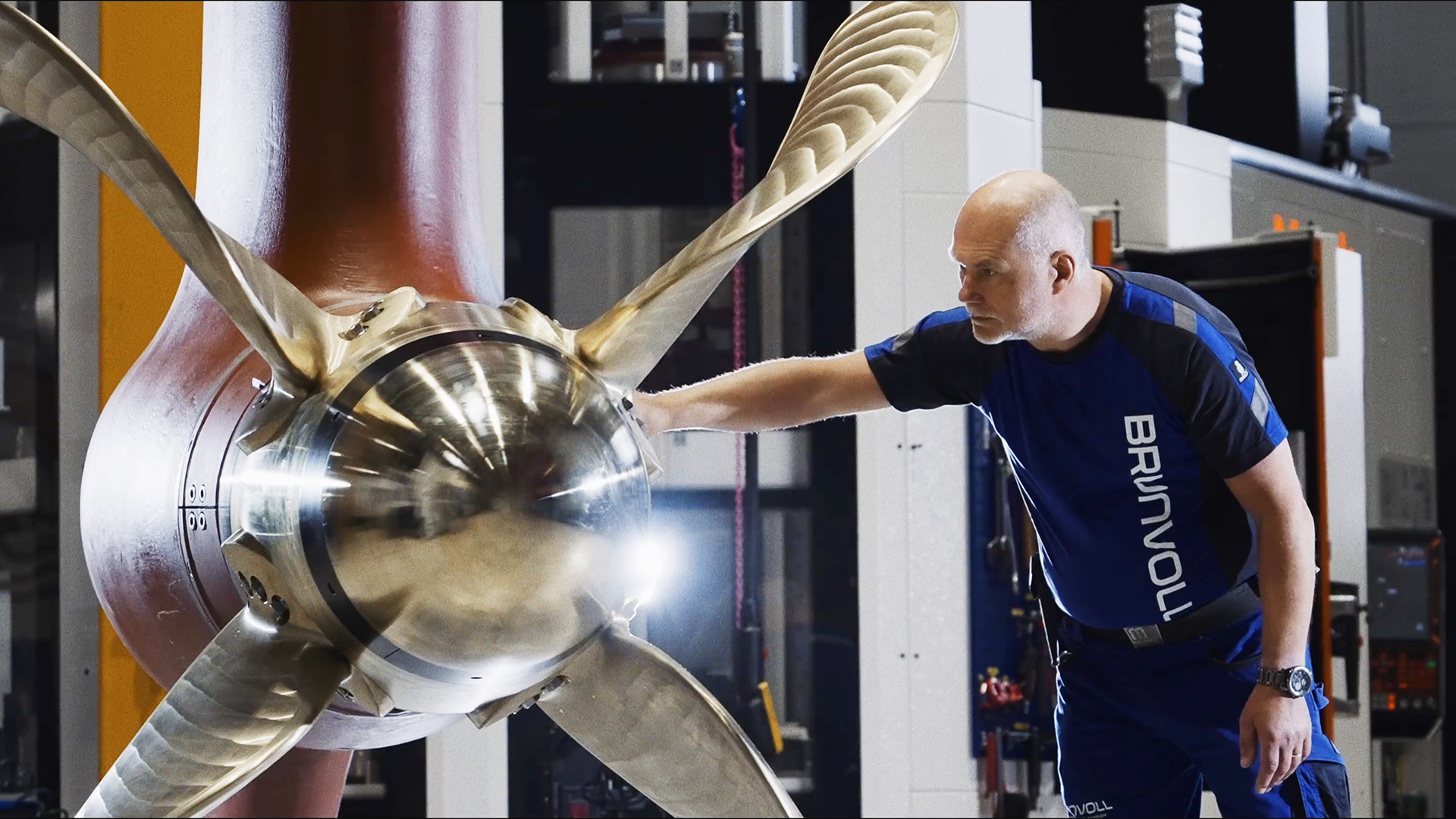 A Brunvoll employee inspecting a thruster