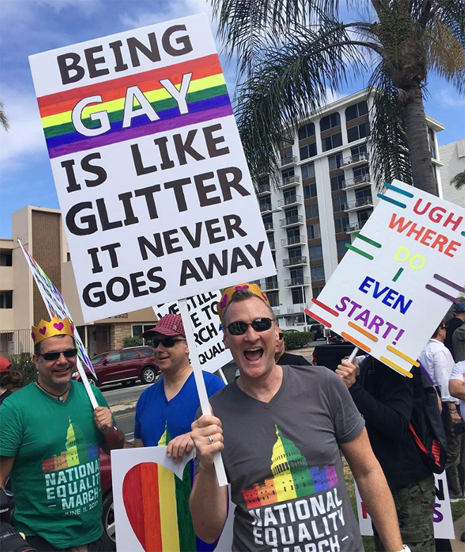 being gay is like glitter it never goes away sign