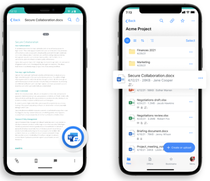 A visual representation of the Egnyte UI on a mobile device.