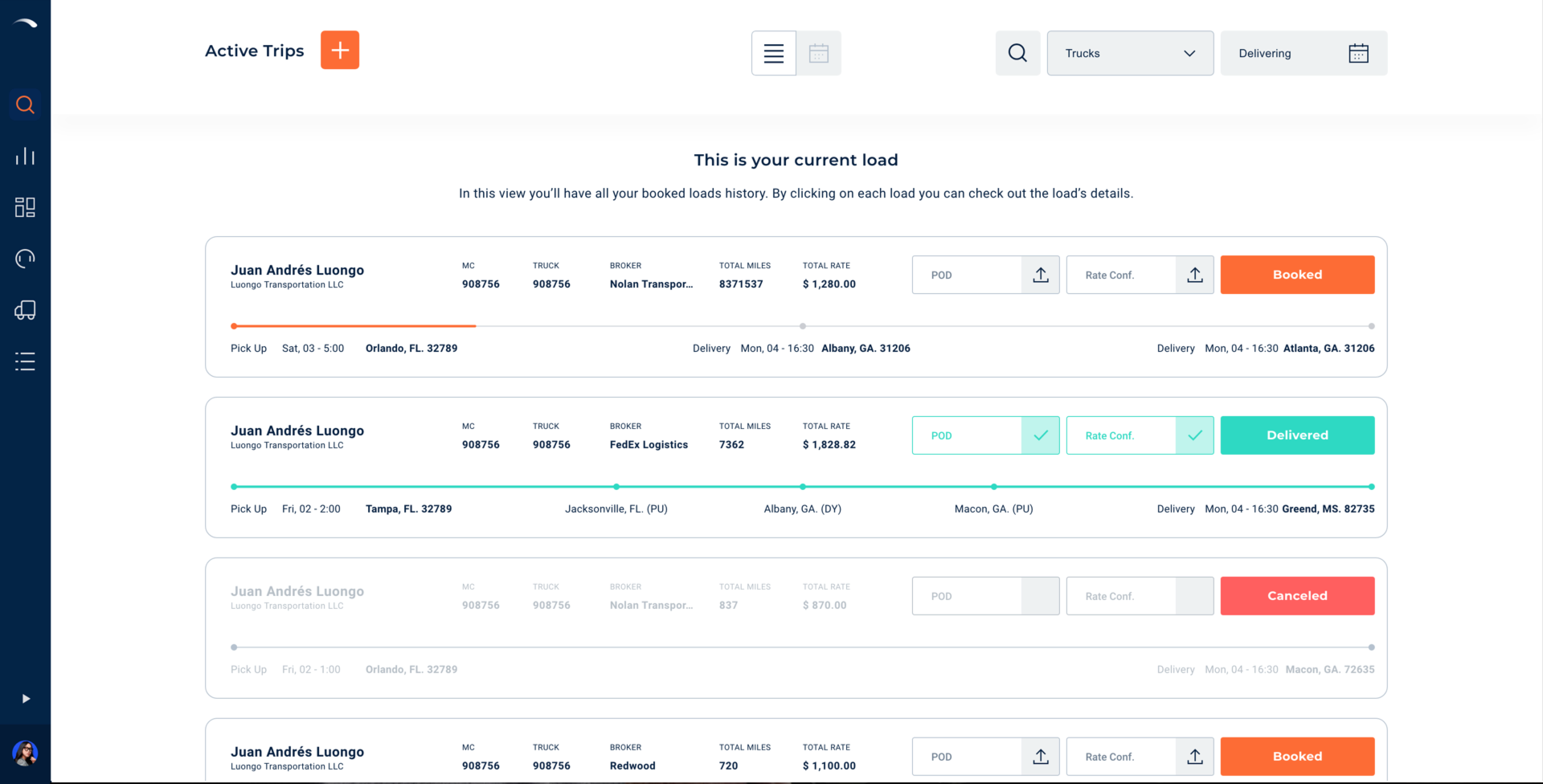 copilot sample screen with loads for truckers