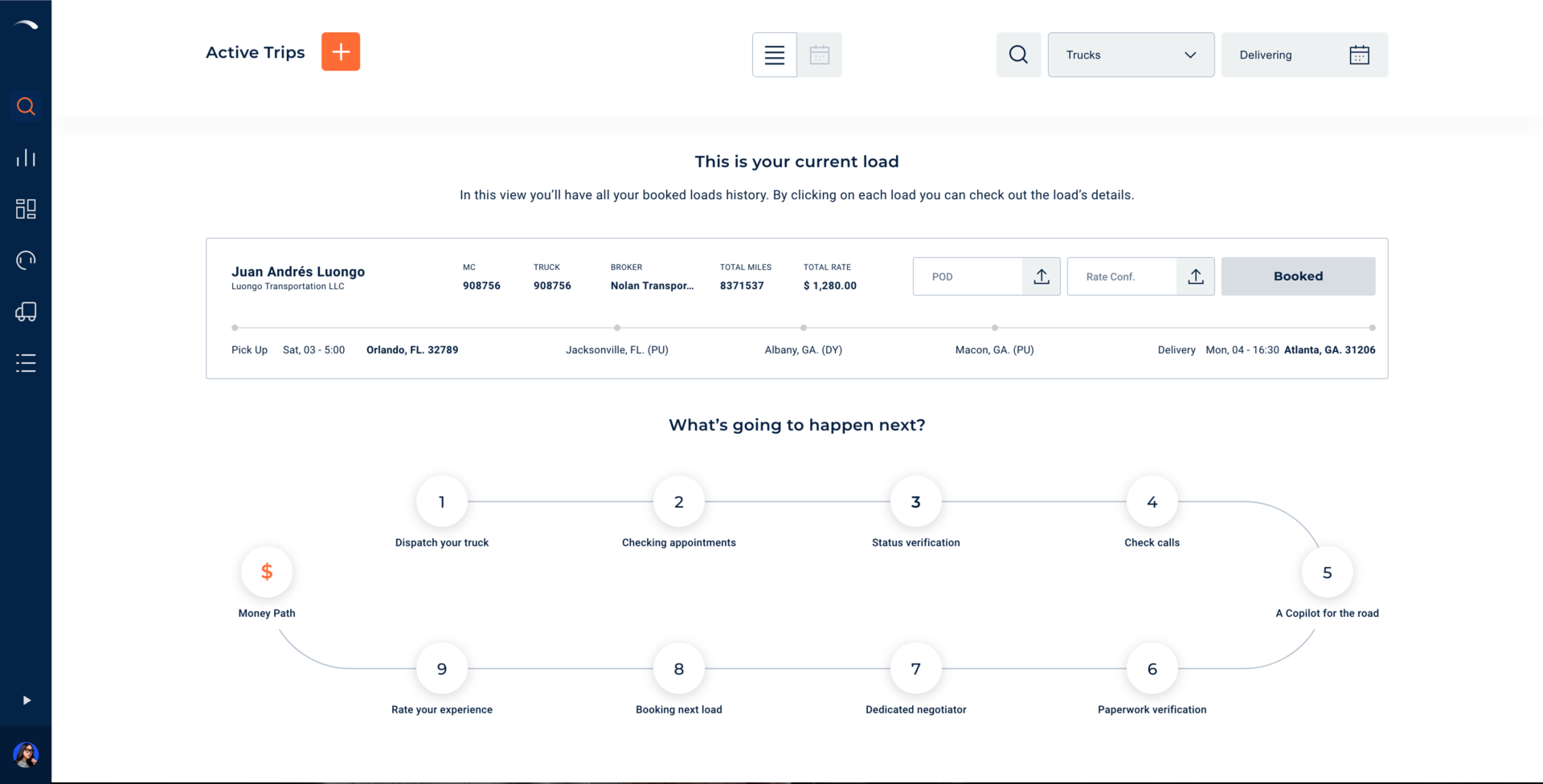 copilot sample screen with loads for truckers