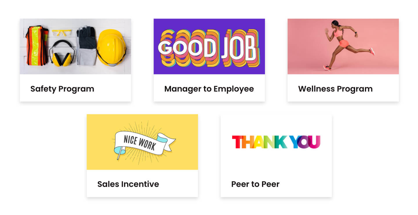 Employee Recognition Programs (Safety Program Card - Manager to Employee Card - Wellness Program Card - Sales Incentive Card - Peer to Peer Card)