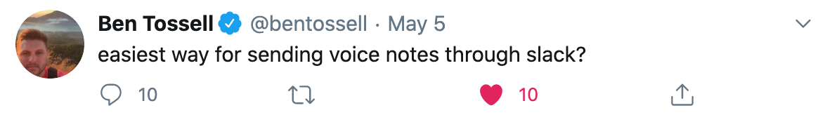 Tweet: Easiest way for sending voice notes through slack?